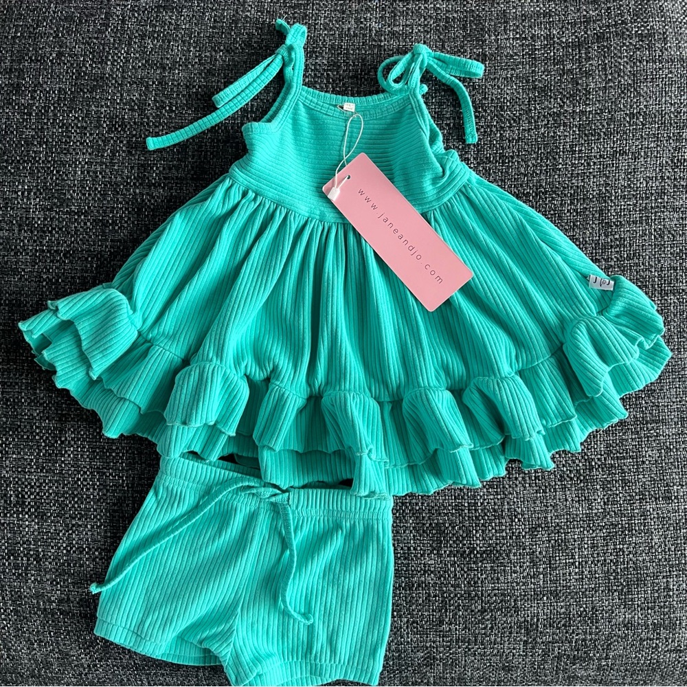 NWT Jane + Jo Ribbed Cotton Tie Over Tunic Set Size 18 Months